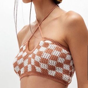 Kendall and Kylie Brown and White Checkered Crop Top